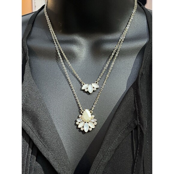 Premier Designs Jewelry - Premier Designs Layered Pendant Necklace | Silver Tone Cable Chain | White